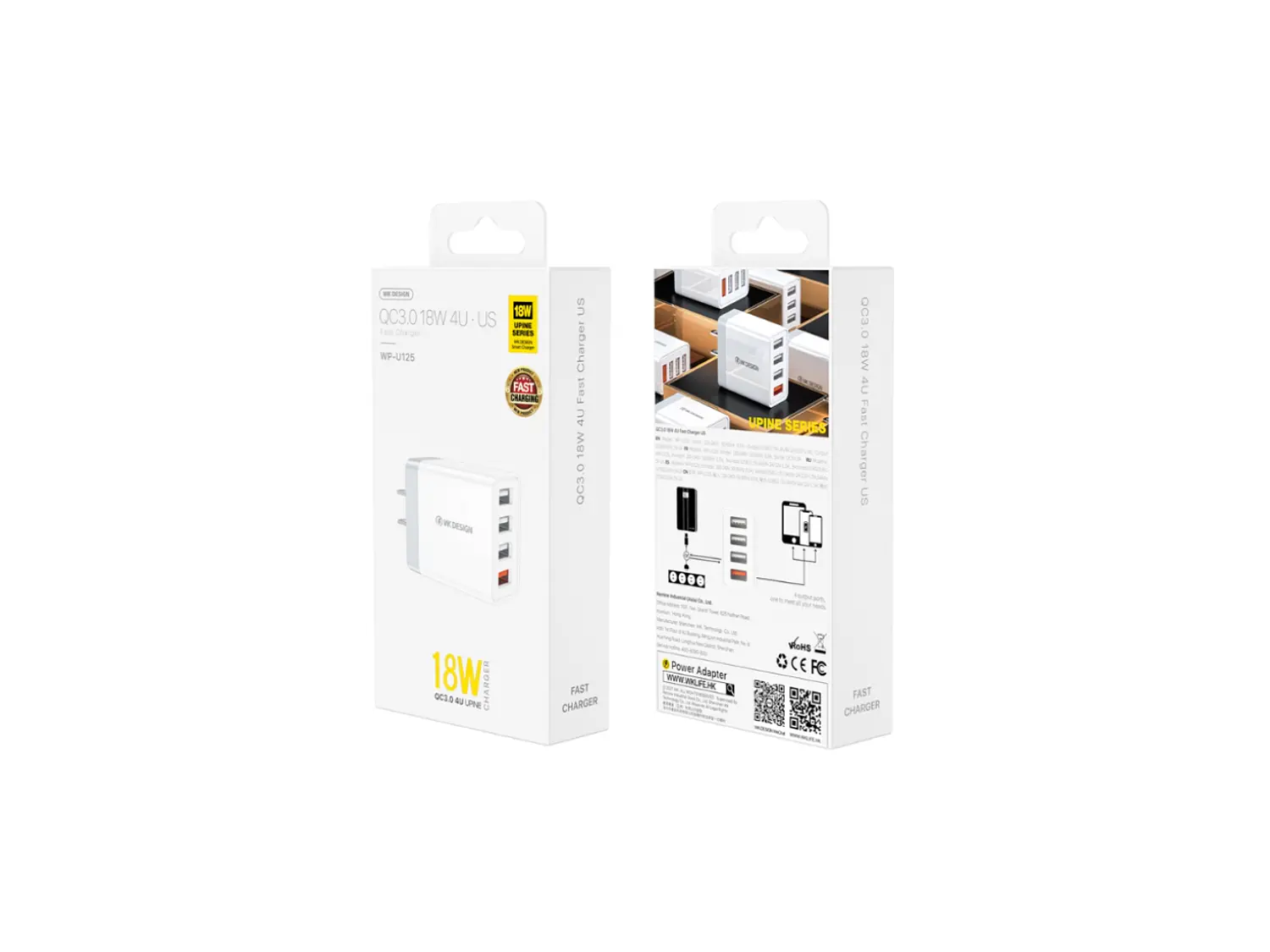 Cargador Wekome WP-U125, 4 Puertos USB-A, 18W 2