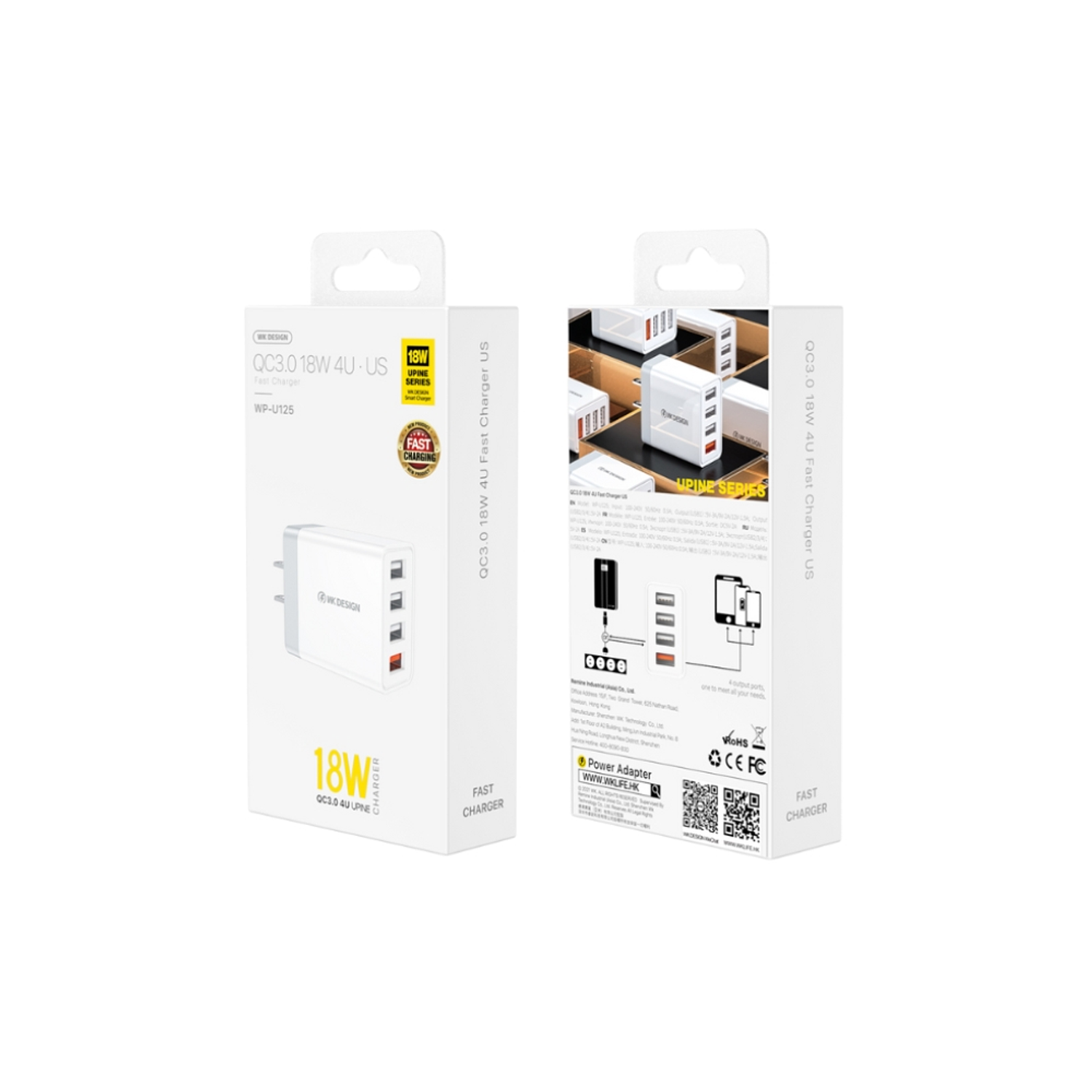 Cargador Wekome WP-U125, 4 Puertos USB-A, 18W 3