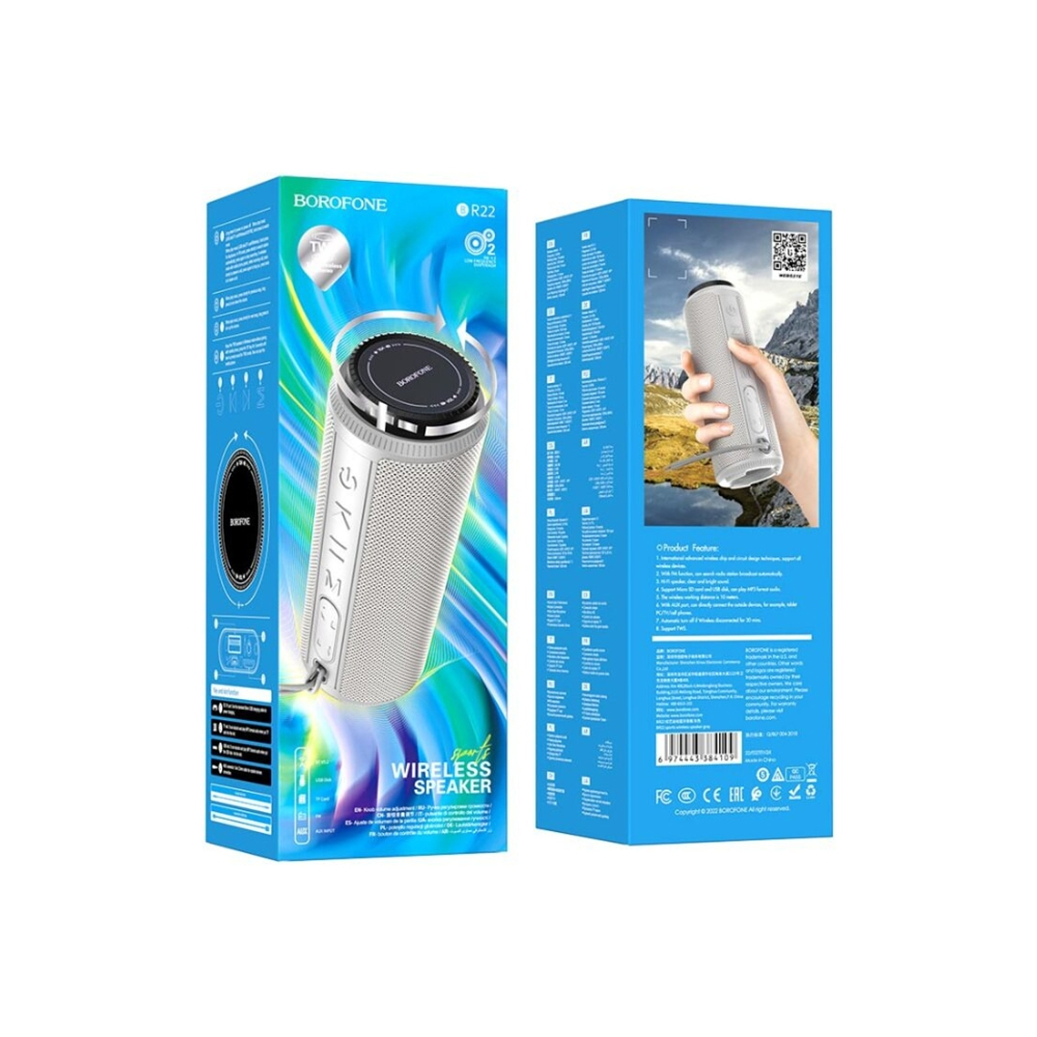 Parlante Bluetooth Tws Borofone BR22 Deportivo, Color Gris 3