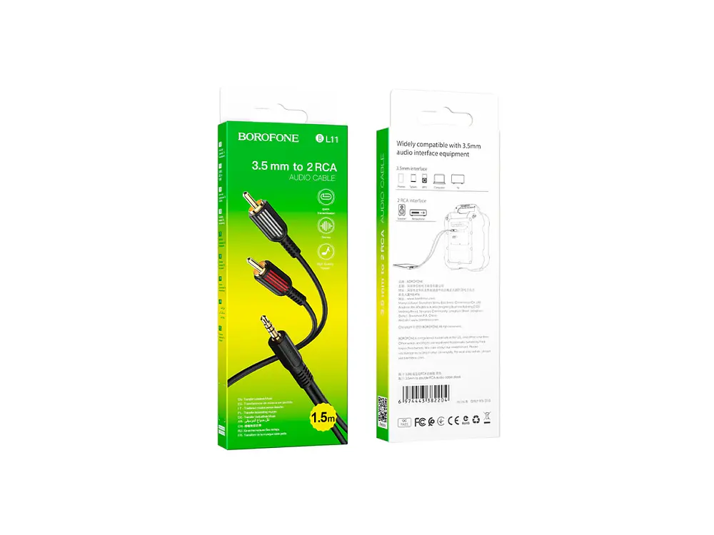 Cable Borofone BL11 Auxiliar 3.5 a RCA, 1.5 mt 1