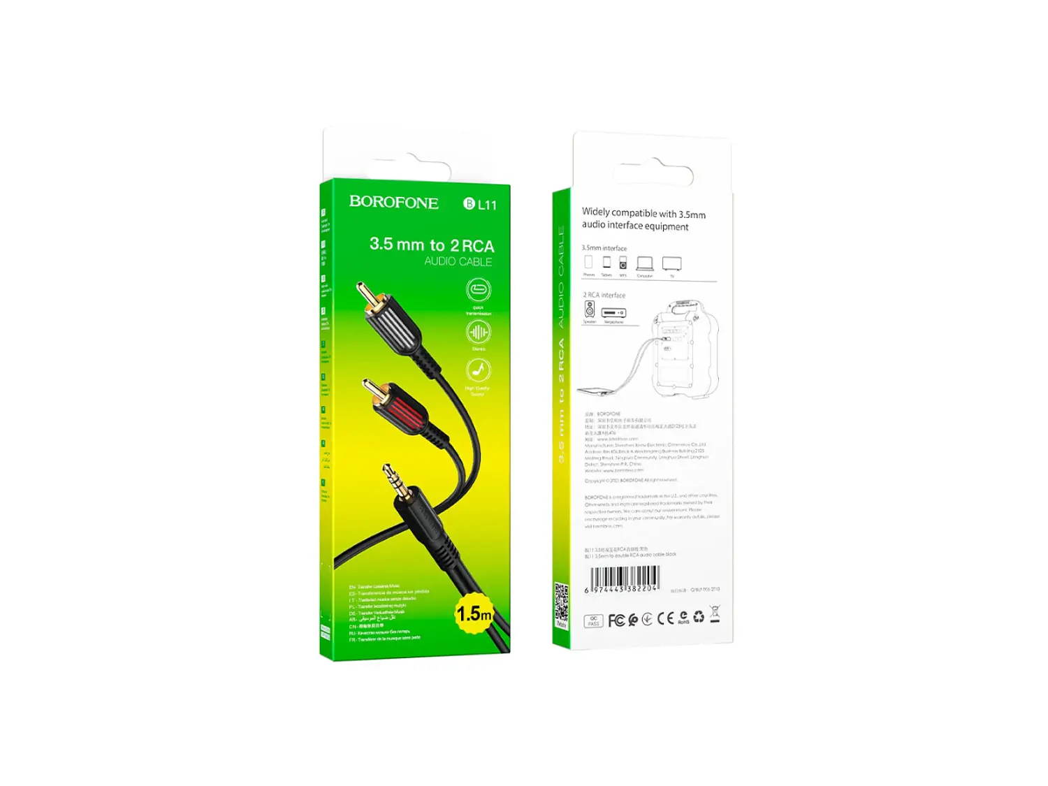 Cable Borofone BL11 Auxiliar 3.5 a RCA, 1.5 mt 1