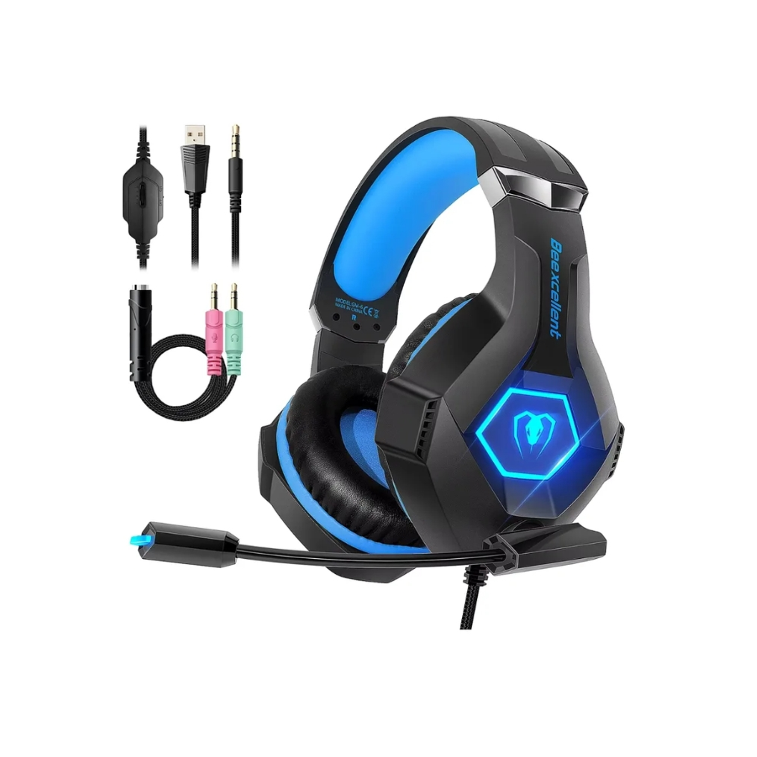 Audífono Gamer Beexcellent GM-6, Color Negro, Luz Azul 3
