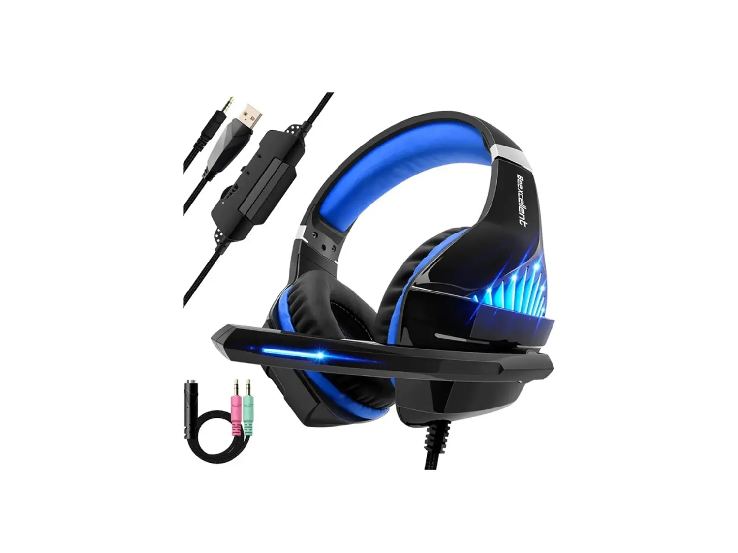 Audífono Gamer Beexcellent GM-5, Color Negro, Luz Azul 3