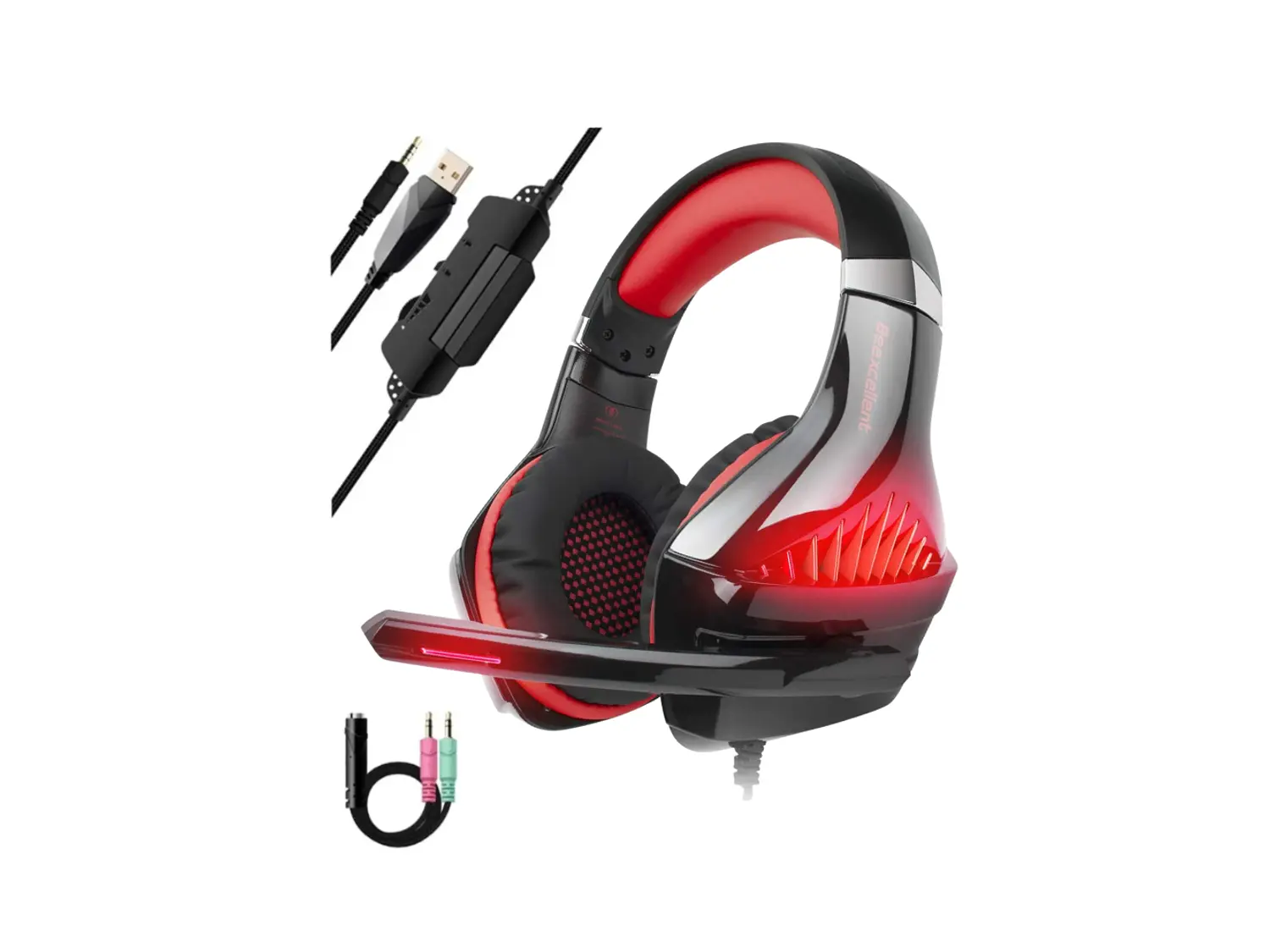 Audífono Gamer Beexcellent GM-5, Color Negro, Luz Roja 2