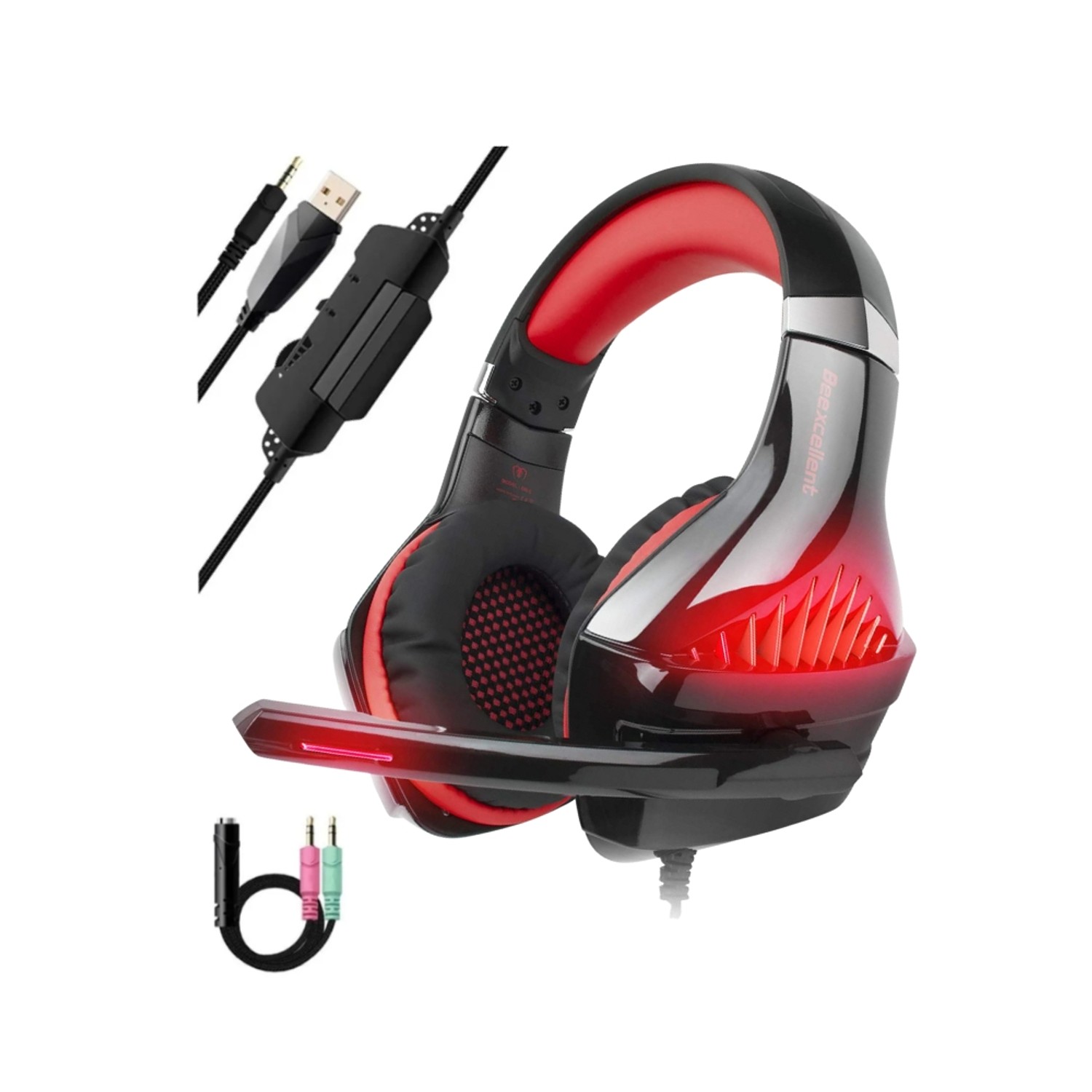 Audífono Gamer Beexcellent GM-5, Color Negro, Luz Roja 2