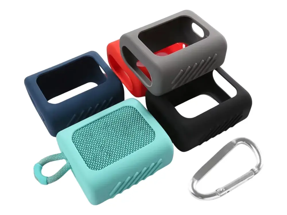 Funda Protectora De Silicona Para Parlante Jbl Go 3 + Gancho, Color Negro 3