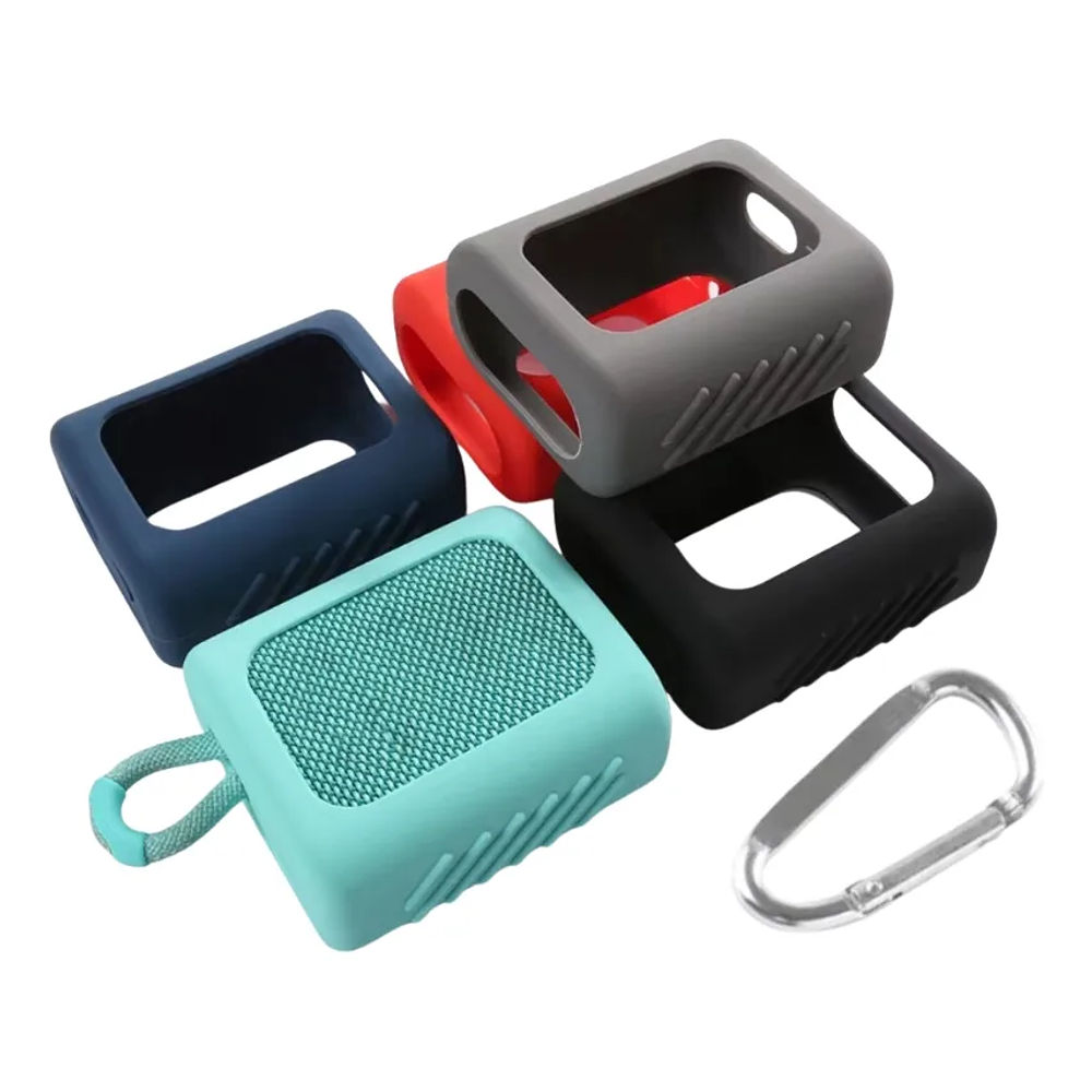 Funda Protectora De Silicona Para Parlante Jbl Go 3 + Gancho, Color Gris 3