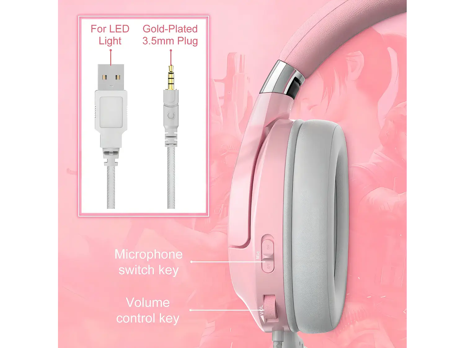 Audifono Gamer Onikuma K15, Color Rosa 2