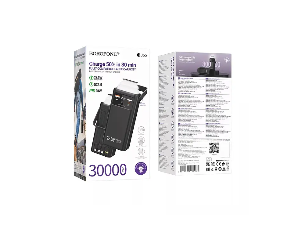 PowerBank Borofone BJ65 30.000 mAh con Lámpara, Color Negro, 22.5W, PD20W 4