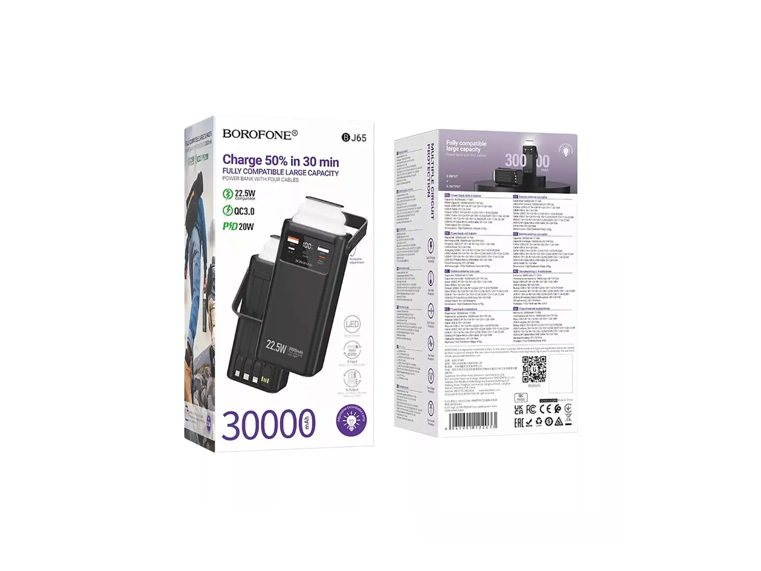 PowerBank Borofone BJ65 30.000 mAh con Lámpara, Color Negro, 22.5W, PD20W 4