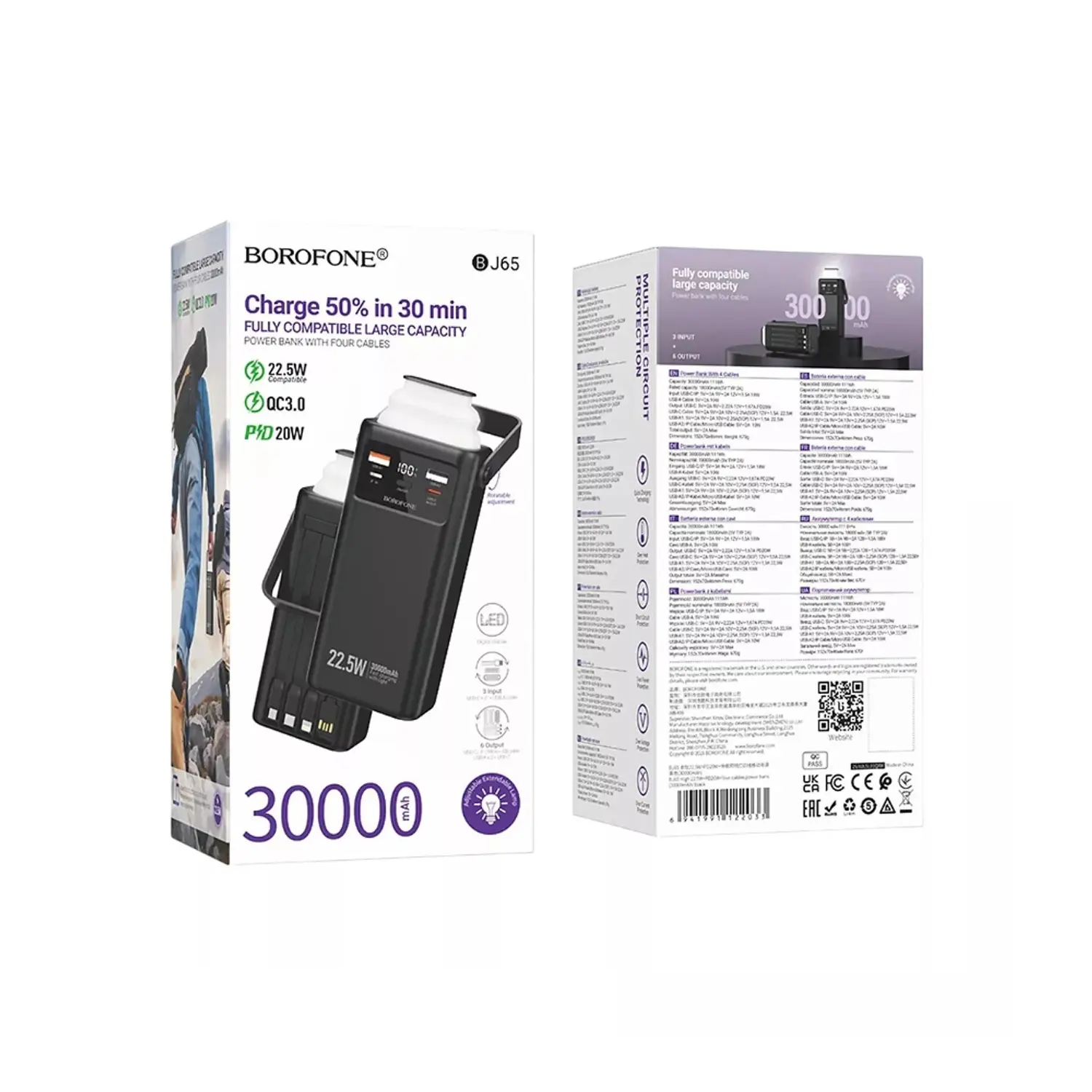 PowerBank Borofone BJ65 30.000 mAh con Lámpara, Color Negro, 22.5W, PD20W 4