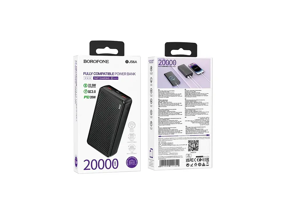 PowerBank Borofone BJ56A 20.000 mAh, Color Negro, 22.5W, PD20W 3