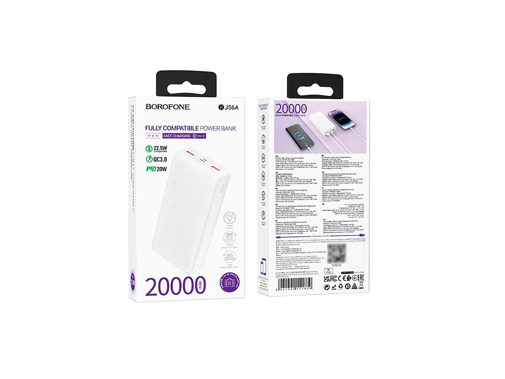 PowerBank Borofone BJ56A 20.000 mAh, Color Blanco, 22.5W, PD20W 3