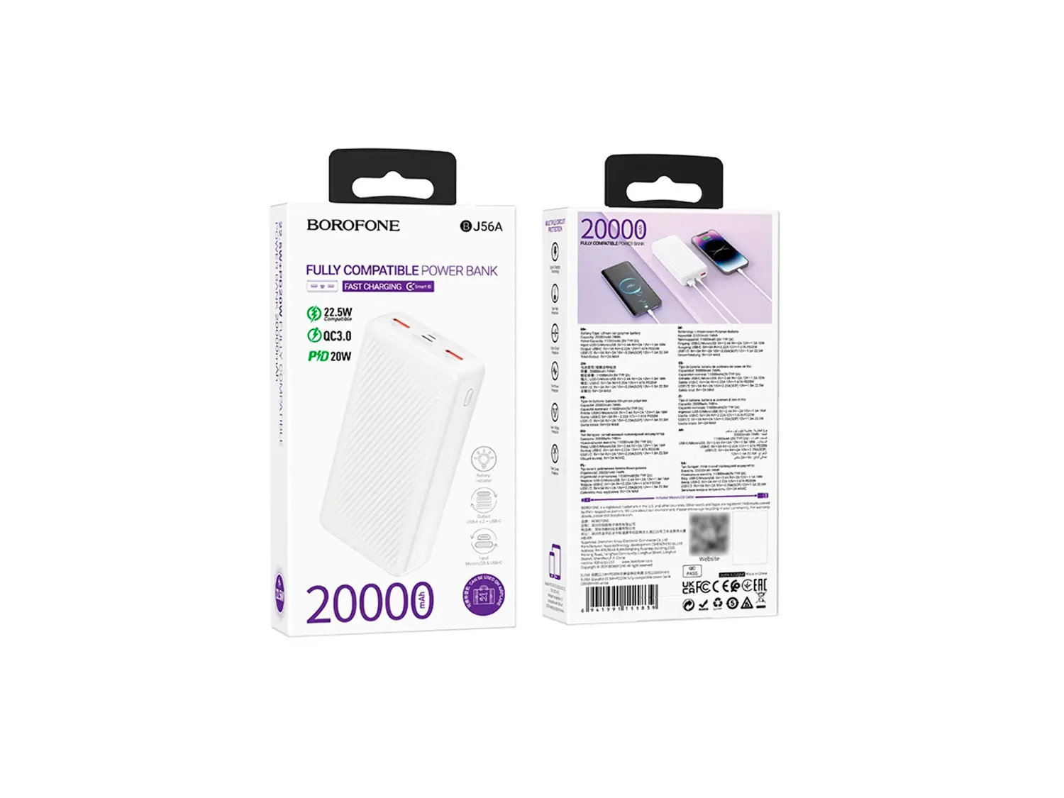 PowerBank Borofone BJ56A 20.000 mAh, Color Blanco, 22.5W, PD20W 3