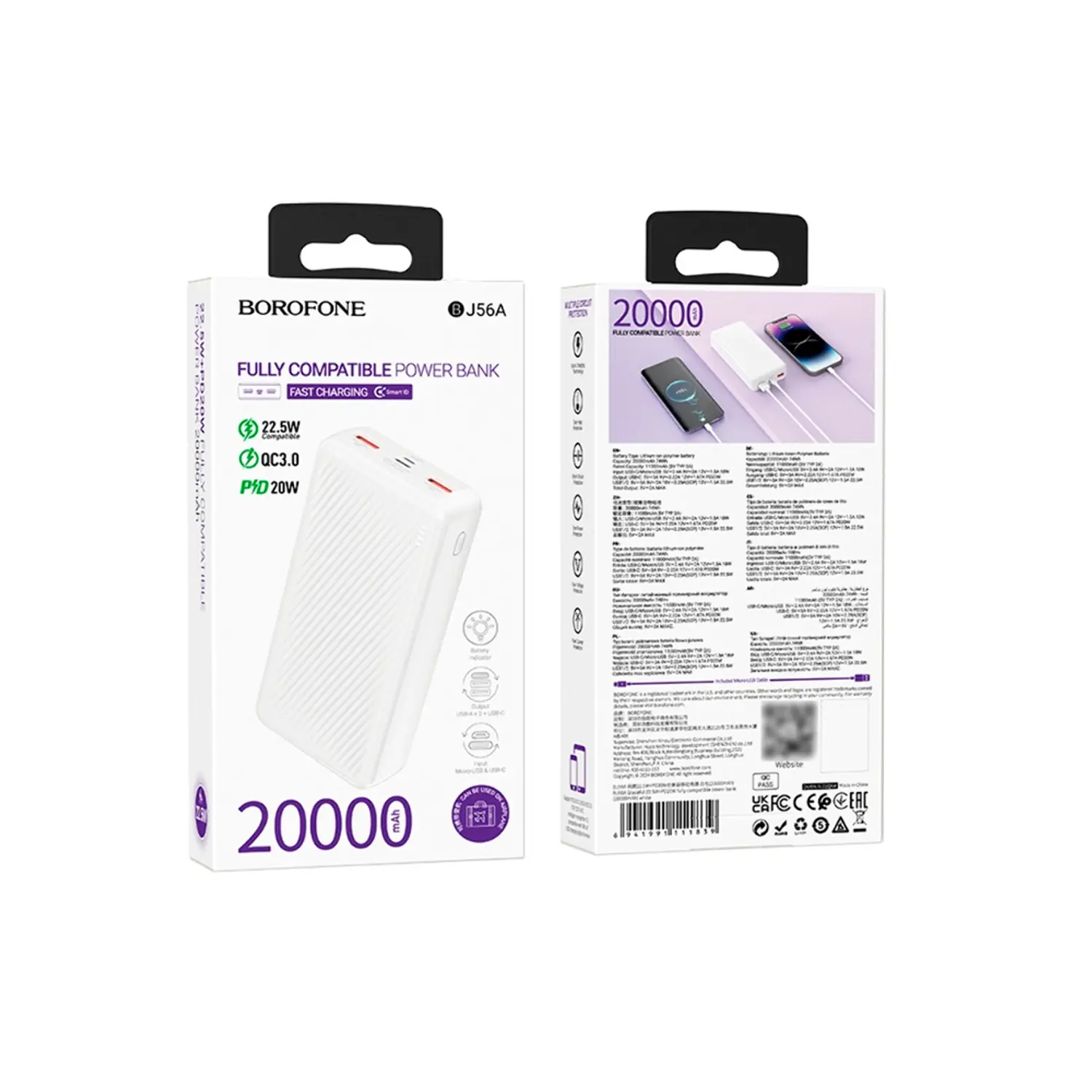 PowerBank Borofone BJ56A 20.000 mAh, Color Blanco, 22.5W, PD20W 3