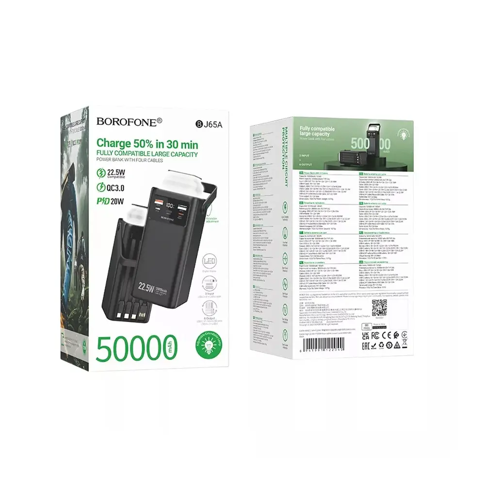 PowerBank Borofone BJ65A 50.000 mAh con Lámpara, Color Negro, 22.5W, PD20W 4