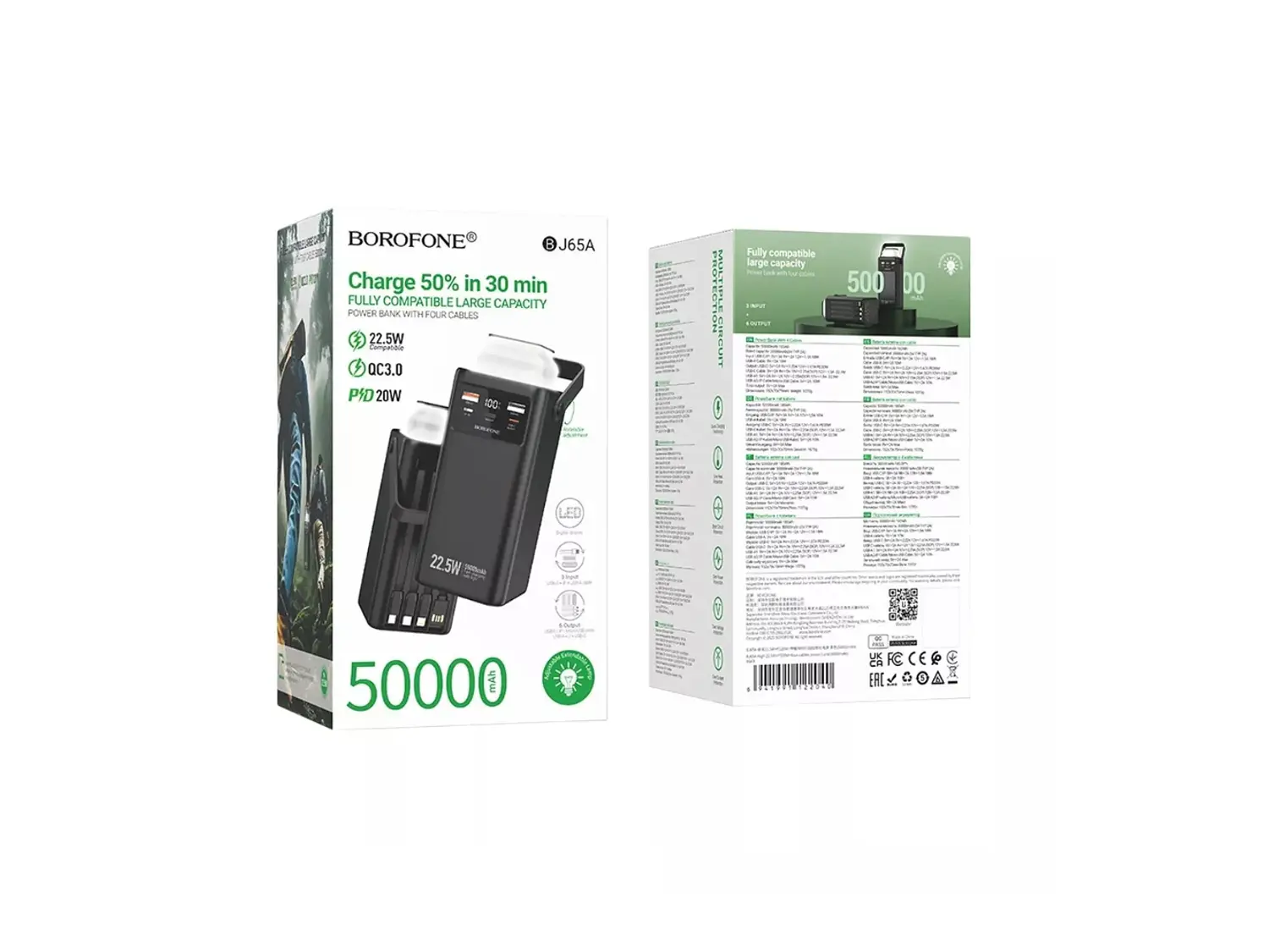 PowerBank Borofone BJ65A 50.000 mAh con Lámpara, Color Negro, 22.5W, PD20W 4
