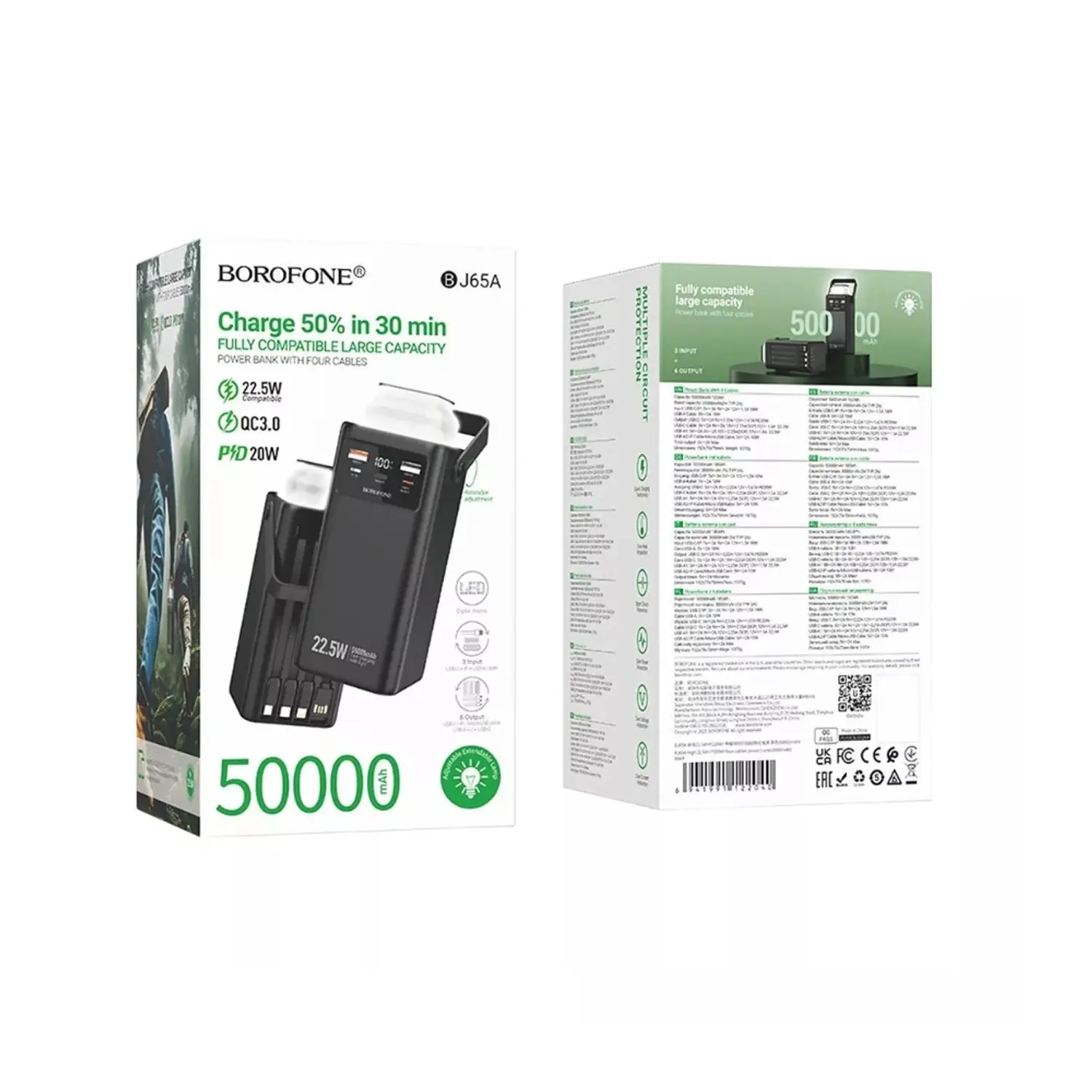 PowerBank Borofone BJ65A 50.000 mAh con Lámpara, Color Negro, 22.5W, PD20W 4