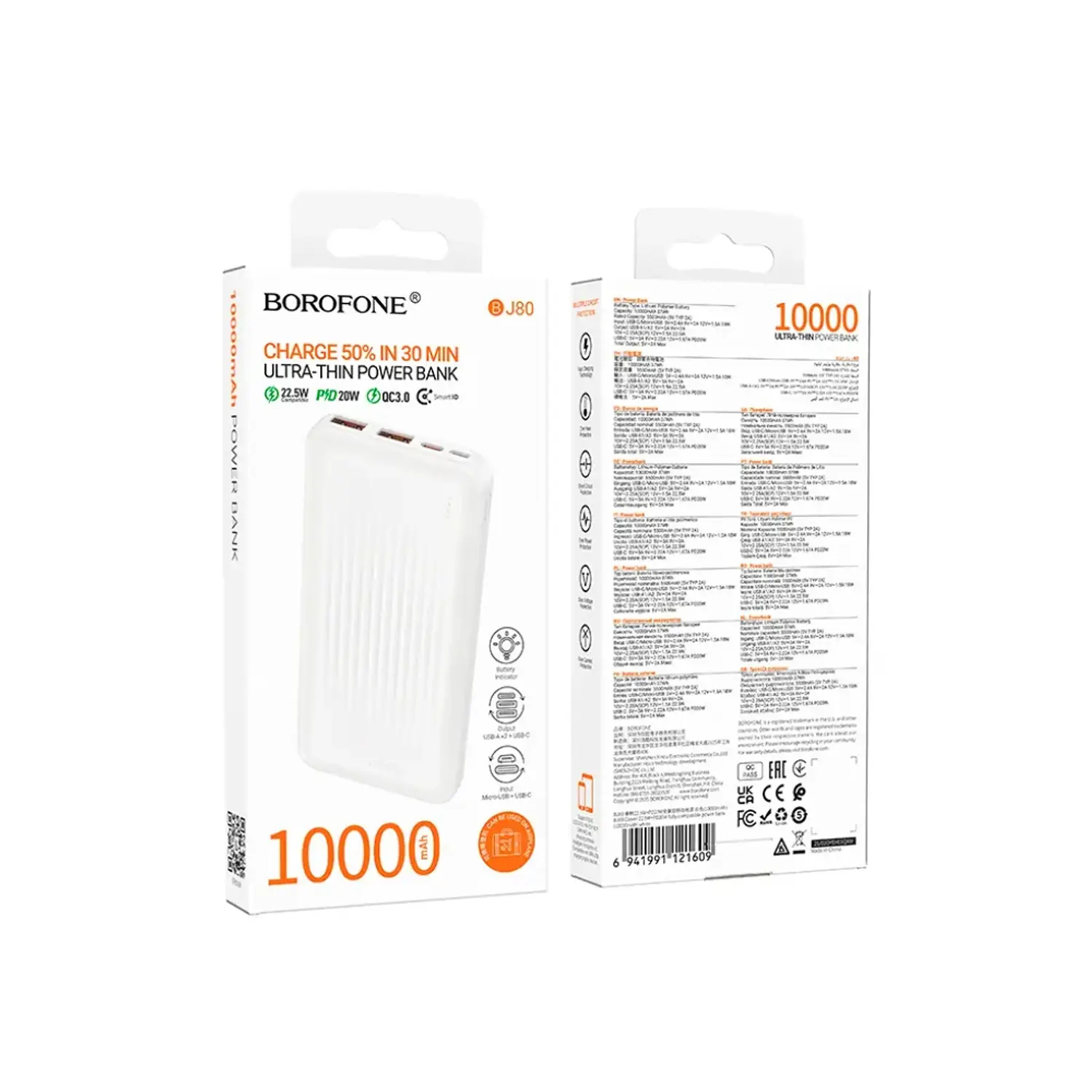PowerBank Borofone BJ80 10.000 mAh, Color Blanco, 22.5W, PD20W 3