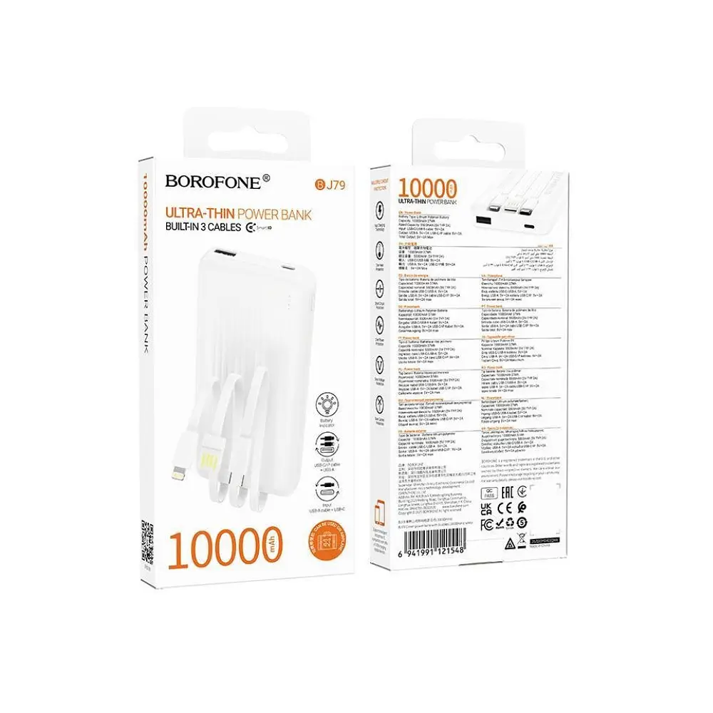 PowerBank Borofone BJ79 Ultra Delgada 10.000 mAh, Color Blanco 3
