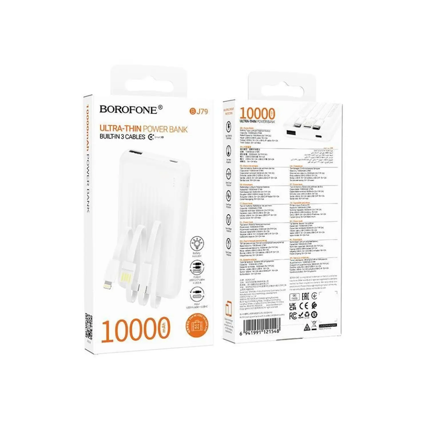 PowerBank Borofone BJ79 Ultra Delgada 10.000 mAh, Color Blanco 3