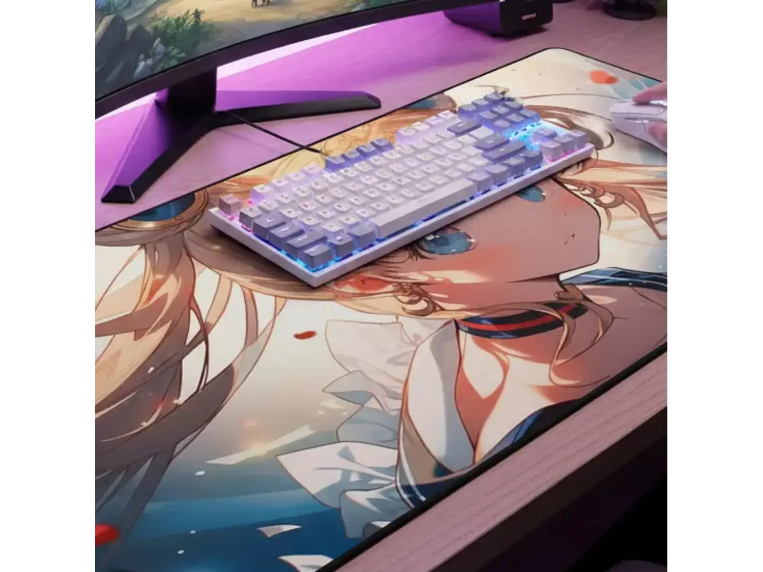 Escritorio Gamer RGB, 120Cm x 60Cm, Color Blanco, + Mousepad Gamer 70 x 30 3
