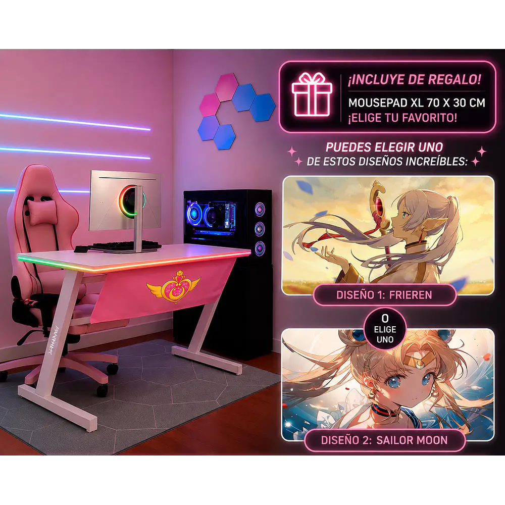 Escritorio Gamer RGB, 120Cm x 60Cm, Color Blanco, + Mousepad Gamer 70 x 30 1