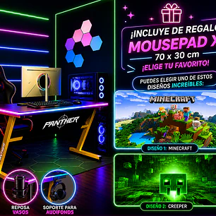 Escritorio Gamer RGB, 120Cm x 60Cm, Color Negro, + Mousepad Gamer 70 x 30