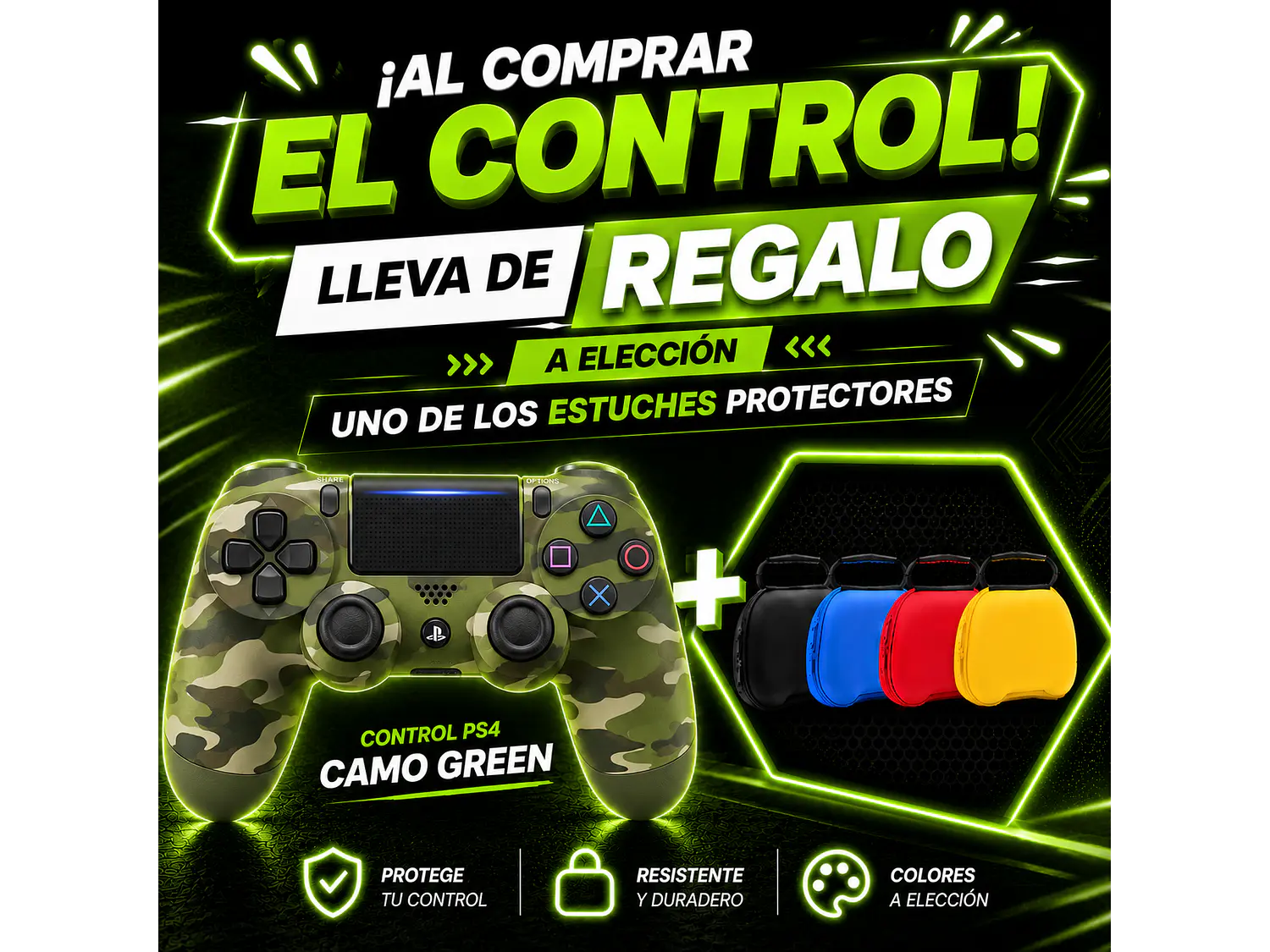 Control Original Sony PS4 Dualshock 4, Color Camo Green (Reacondicionado) 1