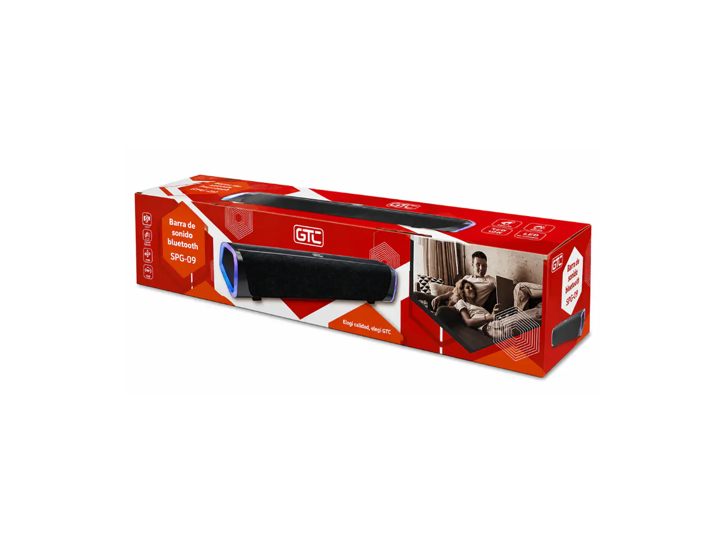 Parlante Soundbar GTC Bluetooth SPG-019, 5W x 2, USB + Jack 3.5 3