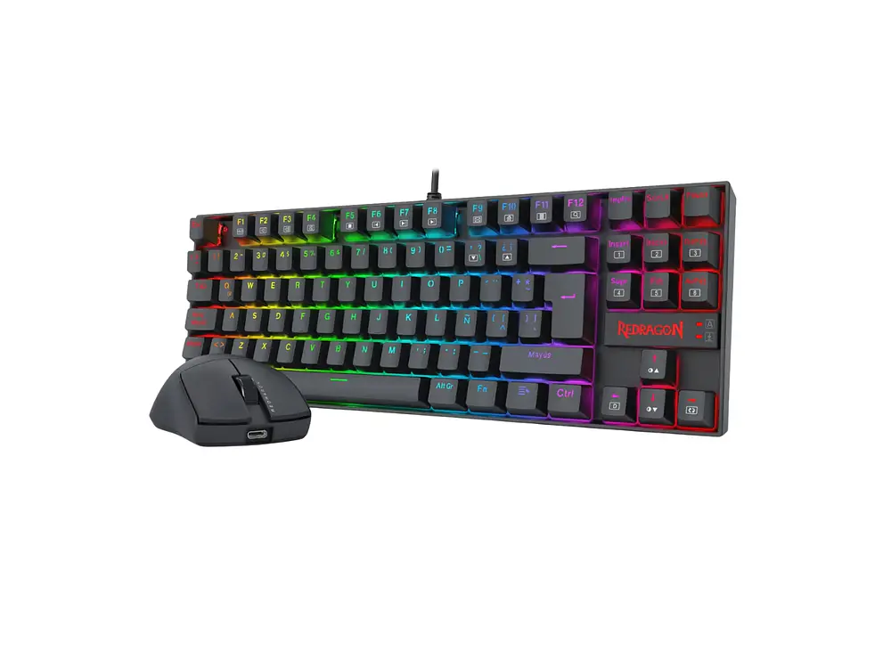Kit Gamer Redragon S145 Kumara K552 RGB 80% Español (ES) + Mouse KING M724 Pixart 3327 Negro 3