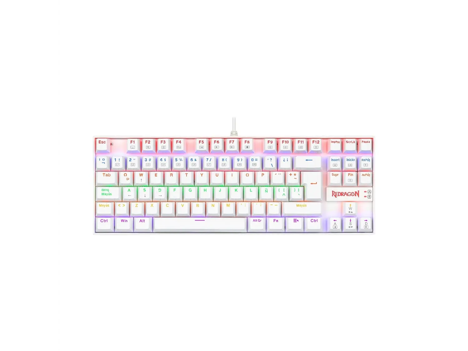 Teclado Gamer Mecánico Redragon Kumara K552W, Rainbow, Color Blanco, Español 1