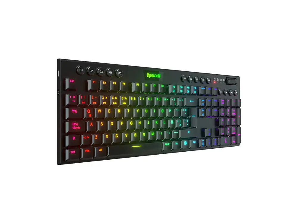 Teclado Gamer Inalámbrico Redragon HORUS K618, Mecanico, Switch Red, Color Negro 3