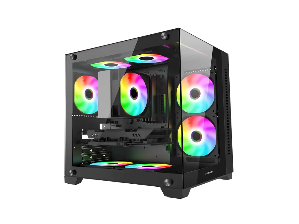 Gabinete CoolMoon AocZHTA Seaview, Color Negro, 7 Fan 120mm, Micro Atx, itx 1