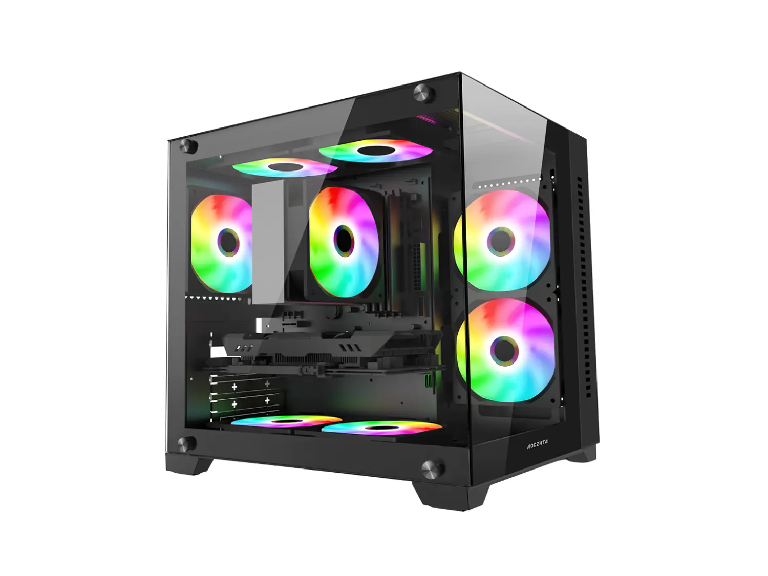 Gabinete CoolMoon AocZHTA Seaview, Color Negro, 7 Fan 120mm, Micro Atx, itx 1