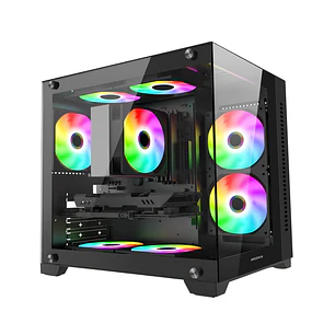 Gabinete CoolMoon AocZHTA Seaview, Color Negro, 7 Fan 120mm, Micro Atx, itx