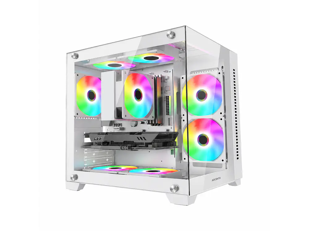 Gabinete CoolMoon AocZHTA Seaview, Color Blanco, 7 Fan 120mm, Micro Atx, itx 1
