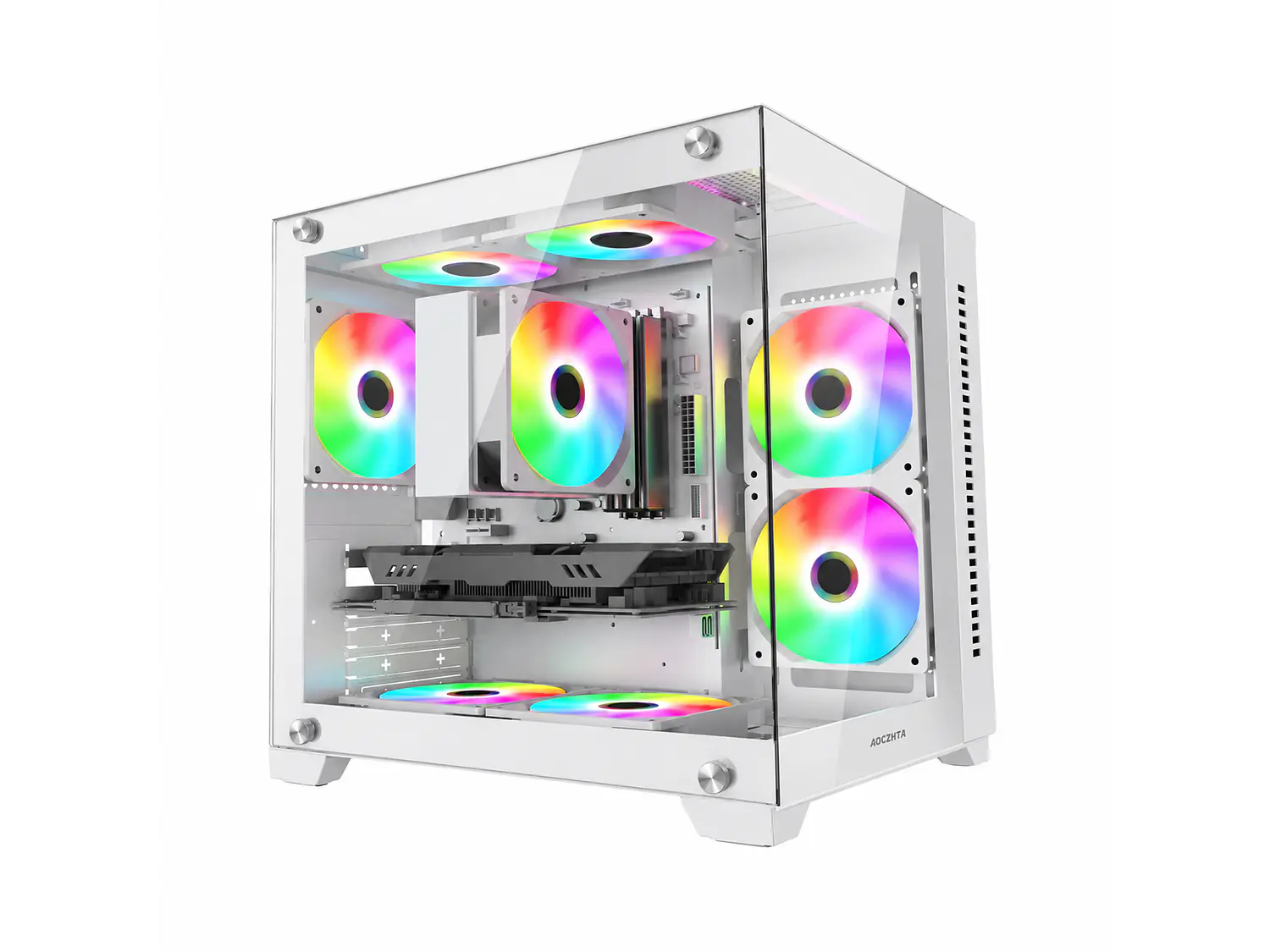 Gabinete CoolMoon AocZHTA Seaview, Color Blanco, 7 Fan 120mm, Micro Atx, itx 1