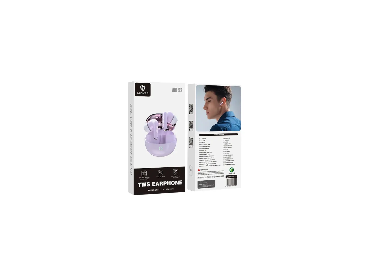 Auriculares in-ear inalámbricos Lenyes Bluetooth AIR99 Air 99, Color Violeta 4