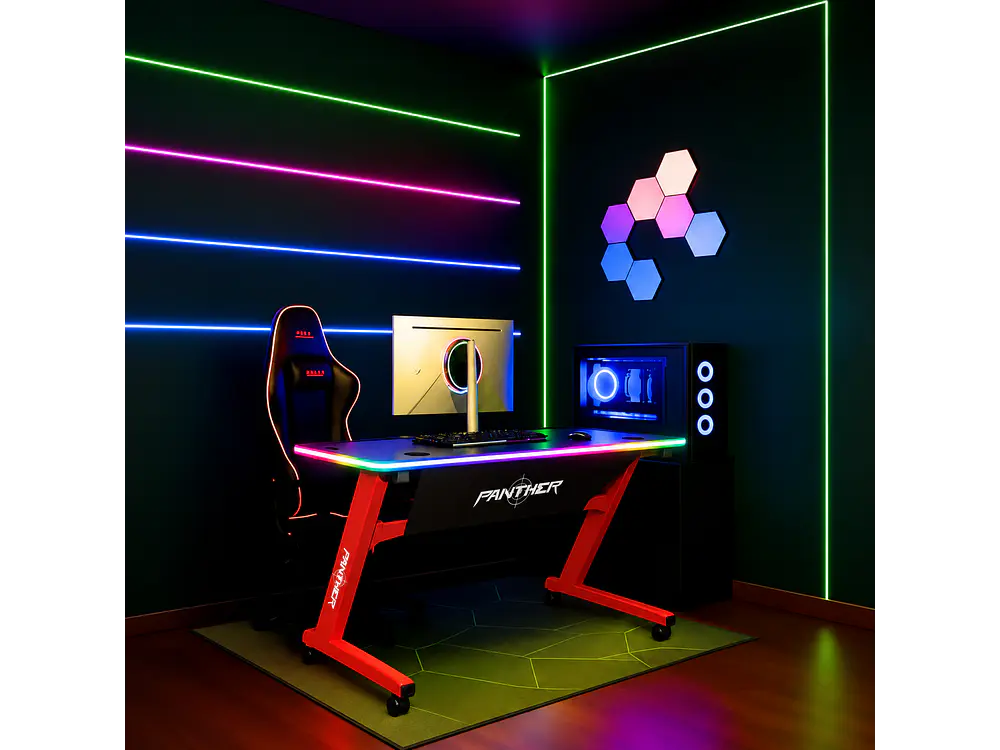 Escritorio Gamer RGB, 120Cm x 60Cm, Diseño: Rojo 1