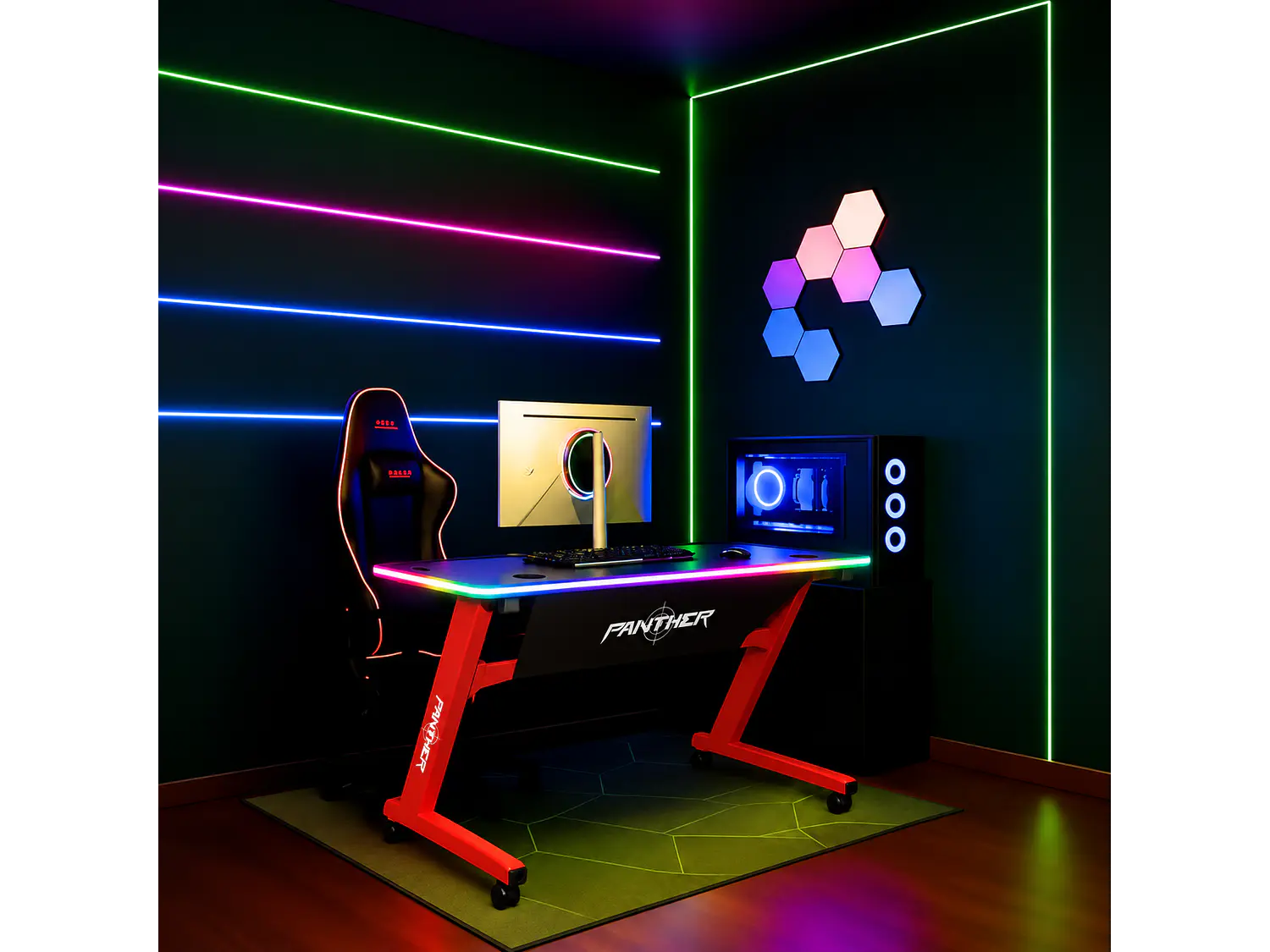 Escritorio Gamer RGB, 120Cm x 60Cm, Diseño: Rojo 1