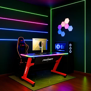 Escritorio Gamer RGB, 120Cm x 60Cm, Diseño: Rojo