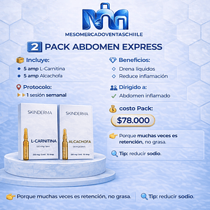 2️⃣ PACK ABDOMEN EXPRESS 📦 Incluye: • 5 amp L-Carnitina • 5 amp Alcachofa  skinderma