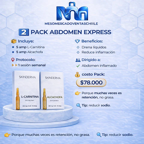 2️⃣ PACK ABDOMEN EXPRESS 📦 Incluye: • 5 amp L-Carnitina • 5 amp Alcachofa  skinderma