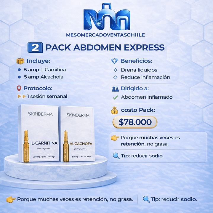 2️⃣ PACK ABDOMEN EXPRESS 📦 Incluye: • 5 amp L-Carnitina • 5 amp Alcachofa  skinderma 1