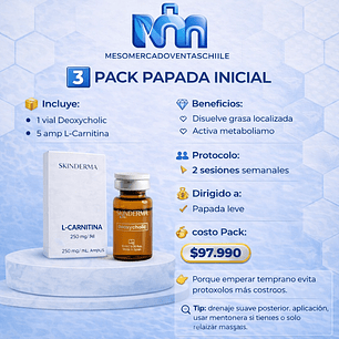 3️⃣ PACK PAPADA INICIAL ( 1 vial Deoxycholic SKINDERMA • 5 amp L-Carnitina SKINDERMA )