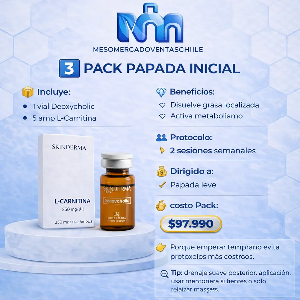 3️⃣ PACK PAPADA INICIAL ( 1 vial Deoxycholic SKINDERMA • 5 amp L-Carnitina SKINDERMA ) 1
