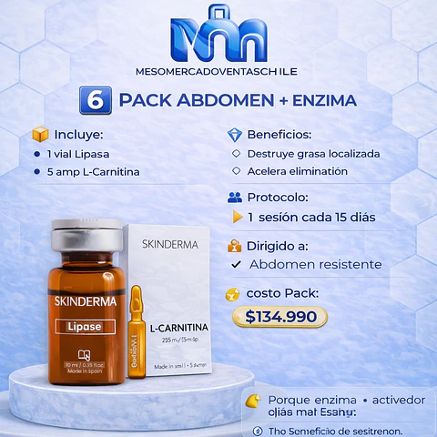 6️⃣ PACK ABDOMEN + ENZIMA ( • 1 vial Lipasa • 5 amp L-Carnitina ) SKINDERMA