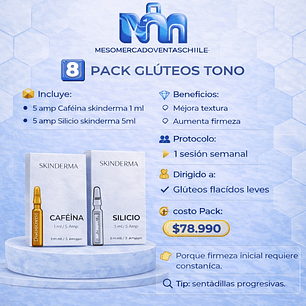 8️⃣ PACK GLÚTEOS TONO  ( 5 amp Cafeína 1 ml  • 5 amp Silicio 5ml ) skinderma