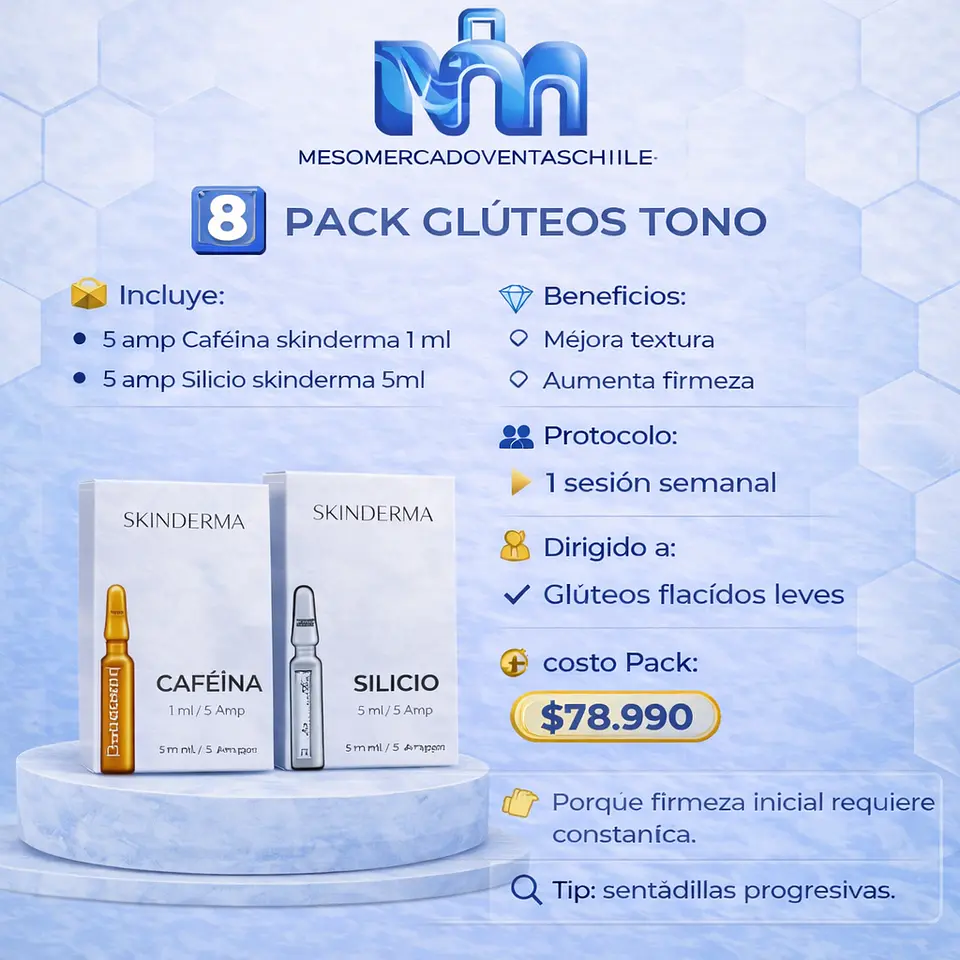 8️⃣ PACK GLÚTEOS TONO  ( 5 amp Cafeína 1 ml  • 5 amp Silicio 5ml ) skinderma 1